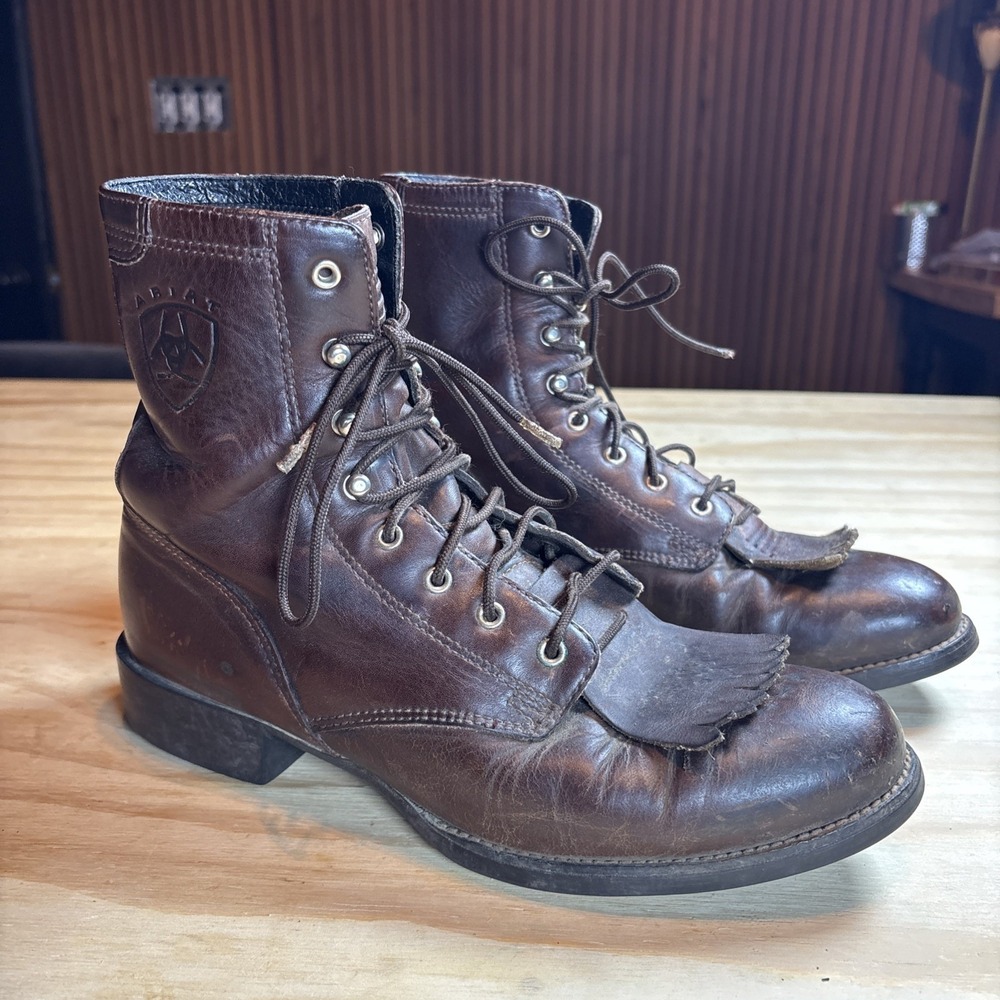 Ariat Women's Packer boots Dark Brown Sz 6.5 B 11074‎ Kiltie Fringe Biker Ranch
